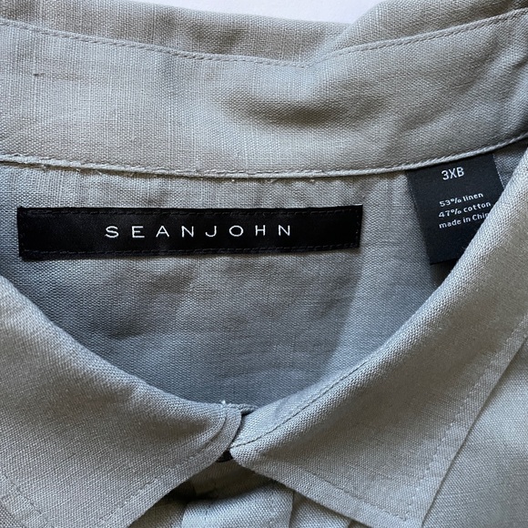 SEAN JOHN Mens 3XB Shirt Linen Short Sleeve Gray Button Up Big & Tall 3XL XXXL - Picture 5 of 9